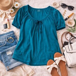 Cato Teal Short Sleeve Peasant Top – Women’s 22/24W